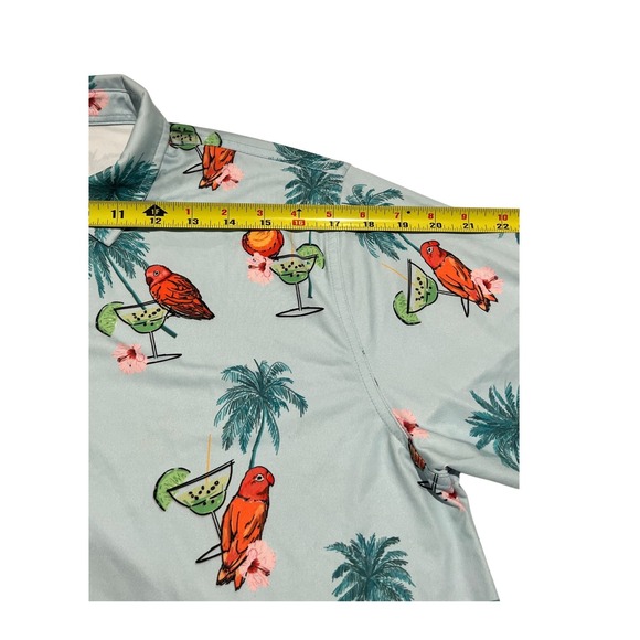 Waggle Golf Polo Men's L Blue Margarita Birds All-Over Print Shirt - Picture 7 of 12